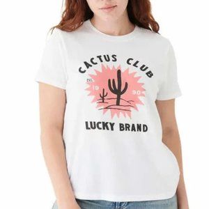 Lucky Brand Cactus Club White Pink Soft Tee